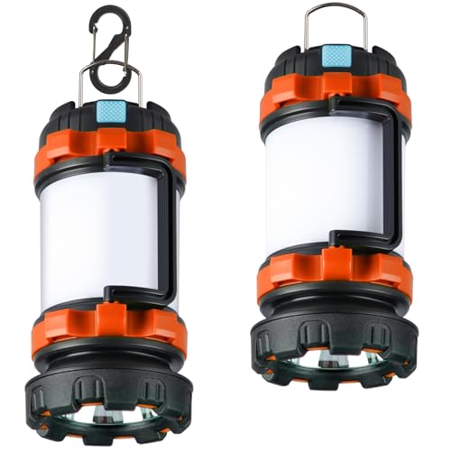 BOBKID 2 Pack Camping Lantern, Outdoor LED Camping Light, Rechargeable Flashlights with 1000LM, 6 Modes, IPX5 Waterproof Portable Emergency Camp Light for Hurricane Survival - Orange - color: Orange, size: 2 Count(Pack of 1)