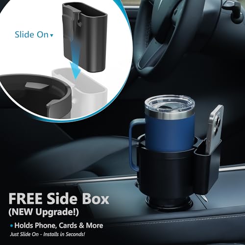 Seven Sparta Cup Holder Expander with Phone Holder & Cable Access, 3-in-1 Car Organizer, Side Storage Box for Phone/Cards, Compatible with Yeti, Owala, Hydro Flasks & Large Bottles Mugs in 3.5"-4.0" - size: Large
