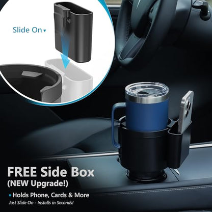 Seven Sparta Cup Holder Expander with Phone Holder & Cable Access, 3-in-1 Car Organizer, Side Storage Box for Phone/Cards, Compatible with Yeti, Owala, Hydro Flasks & Large Bottles Mugs in 3.5"-4.0" - size: Large