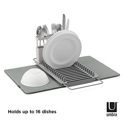 Umbra Udry Dish Rack and Microfiber Drying Mat – Space-Saving Design Folds Up for Easy Storage, Over-Sink Rack, Gray