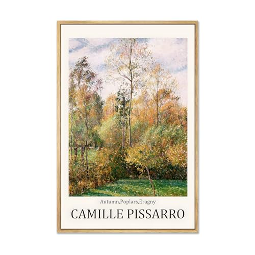 Zzudis Framed Canvas Wall Art Prints,Autumn Poplars by CAMILLE PISSARRO Famous Painting,Classic Canvas Art Wall Decor Natural Picture Prints for Living Room,Bedroom-12''x16''In Natural Framed - color: B1, size: 16"L x 12"W