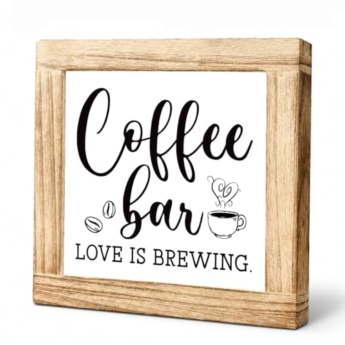 Wood Coffee Sign Coffee Bar Love Is Brewing Handmade Wood Coffees Decor Square Kitchen Wall Art Office Decor Rustic Cafe Bar Decoration Sign Coffees Plaque For Home Kitchen Decoration 5.9x5.9 Inch - color: Coffee 03