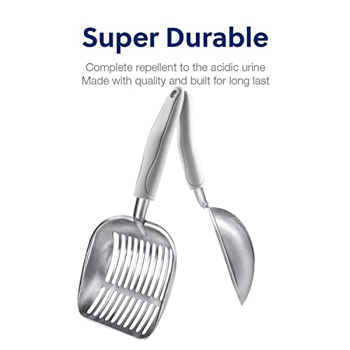 WePet Cat Litter Scoop, Aluminum Alloy Sifter, Kitty Metal Scooper, Deep Shovel, Long Handle, Poop Sifting, Kitten Pooper Lifter, Durable, Heavy Duty, for Litter Box - color: FLAT Aluminum \ #05 Grey Handle, size: Large