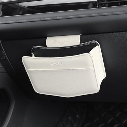 Car Trash Can Small Leather Vehicle Trash Bin Car Dustbin Garbage Organizer Holder with Trash Bag Foldable Mini Cars Storage Bag Container for Auto SUV Van Trucks (White,Glovebox Hanging) - color: white, style: Glovebox hanging