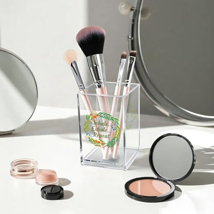 Inhale Exhale Repeat Acrylic Cosmetic Pencil Pen Holder Cup, Inspirational Desk Organizer Accessories for Home Office Meditation Room Decor, Motivational Gifts for Women Girl Yoga Lover Coworker - style: Inhale Exhale