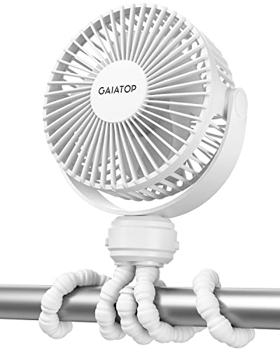 Gaiatop Mini Portable Stroller Fan, Battery Operated Small Clip on, Detachable 3 Speed Rechargeable, 360° Rotate Flexible Tripod Better Cooling for Car Seat Crib Treadmill Travel White - color: white