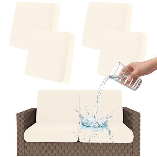 Smiry Waterproof Patio Cushion Covers, Stretch Outdoor Couch Slipcovers Replacement Washable Furniture Protector Sofa Chair Seat Cover for Dogs and Pets (4 Pcs, Beige) - color: Beige, size: 4PCS