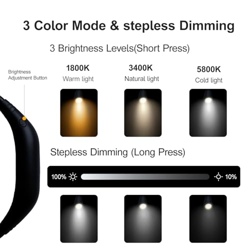 LED Rechargeable Neck Reading Light， Suitable for Reading Books with 3 Color Temperatures, 90 Hour Long-Lasting Recharging Lamp, Ergonomic, Suitable for Reading, Weaving, and Repairing