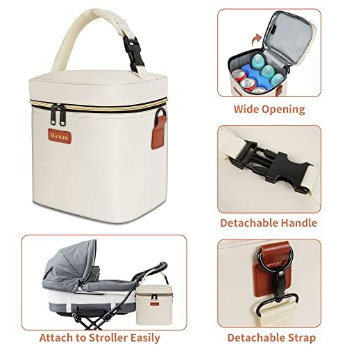 Mancro Breastmilk Cooler Bag with Ice Pack, Fits 6 Insulated Baby Bottles Up to 9 Ounce, Breast Milk Cooler for Nursing Mom (Cream) - color: Cream