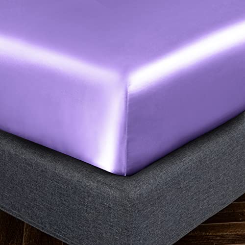 Homiest 3pcs Satin Sheets Set Luxury Silky Satin Bedding Set with Deep Pocket, 1 Fitted Sheet + 1 Flat Sheet + 1 Pillowcase (Twin Size, Lavender) - color: Lavender, size: Deep pocket - Twin size
