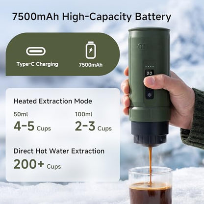 HIBREW H4C Classic - Portable Electric Espresso Machine, USB-C Rechargeable Coffee Maker with Removable Battery, Compatible with Ground Coffee & NS Capsules, Travel & Home(Green) - color: Green
