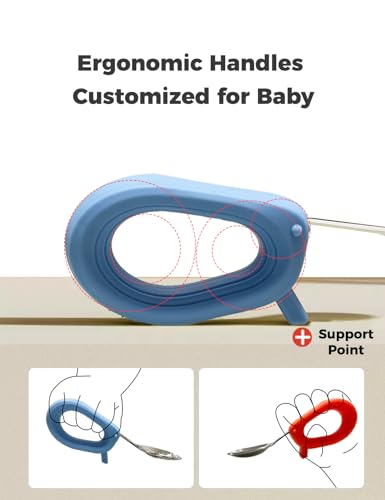 Toddler Utensils, Stainless Steel Baby Forks and Spoons Set with Silicone Handle, Kids Silverware with Portable Storage Case, Baby Feeding Essentials, Dishwasher Safe (Blue+Red) - color: Blue+Red