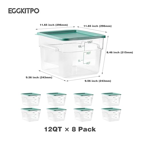 EGGKITPO 8 Pack 12 QT Food Storage Containers with Green Lids Hot Cold Resistant Stackable Square Commercial Container Set with Handle Scarle Commercial Kitchen service Business BPA-Free Polycarbonate - color: Green Lids, size: 12.0 QT