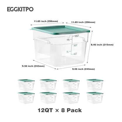 EGGKITPO 8 Pack 12 QT Food Storage Containers with Green Lids Hot Cold Resistant Stackable Square Commercial Container Set with Handle Scarle Commercial Kitchen service Business BPA-Free Polycarbonate - color: Green Lids, size: 12.0 QT