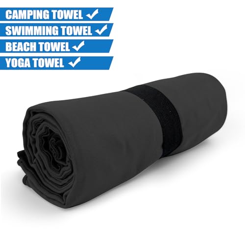 Camping Towel Microfiber Quick Dry Hiking Beach Swimming Pool Travel Yoga Mat Body Towels(Black, 1 Pack XL) - color: Black, size: 1 Pack XL