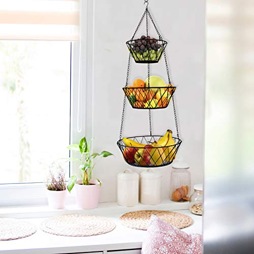 Heavy Duty - 3 Tier Hanging Kitchen Black Fruit Basket - color: Black