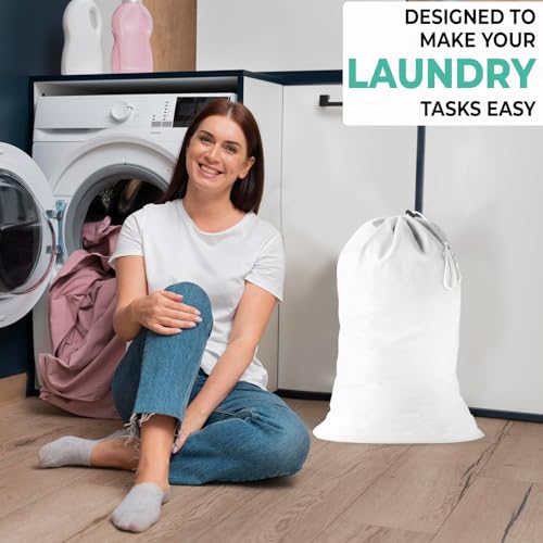 2 Pack - Cotton Laundry Bag, Heavy Duty Large Laundry Bags 24 x 36 inch Drawstring Travel Organizer Bag Fit Hamper Basket Camp (WHITE, Pack of 2) - color: WHITE, size: Pack of 2