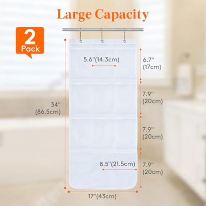 Lifewit Mesh Shower Caddy, 11 Pockets Hanging Shower Organizer with Quick Drying Mesh, Portable Space Saving Bathroom Organizer to Hold Soap, Shampoo and Cruise Ship Essentials, White, 2 Pack - size: 17" × 34"