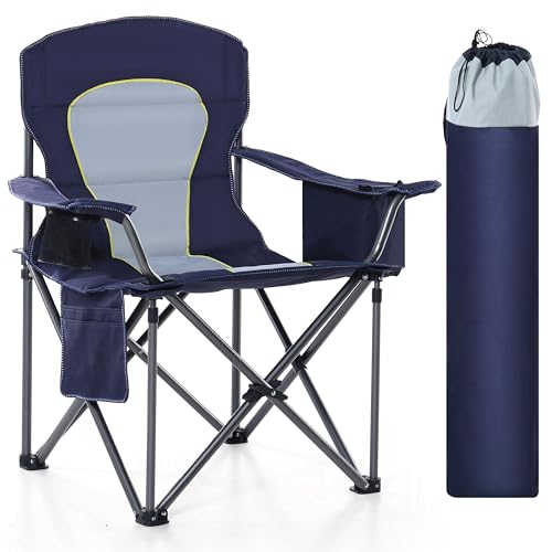 HIGH POINT SPORTS Oversized Camping Folding Chair, Heavy Duty Portable Outdoor Chair, Foldable Camp Chair with Cup Holder and Cooler Bag Support 450 LBS, Dark Blue… - color: Dark Blue, size: Single Pack