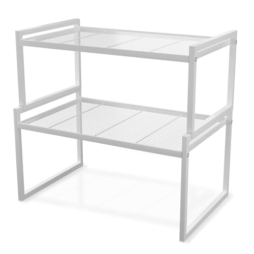 Set of 2 Cabinet Organizers 12.6''W 44 LBS Load Capacity Heavy Duty Kitchen Pantry Shelves Counter Countertop Storage Racks - color: White, size: 12.6‘’ W