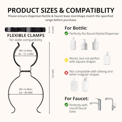 RV Round Soap Dispenser Holder, Durable Stainless Steel Organization Accessories to Secure Soap Bottle, for Camper, Camper Van or Motorhome, Fits Round RV Faucets & Bottles, Easy Snap-On, Space-saving