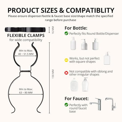 RV Round Soap Dispenser Holder, Durable Stainless Steel Organization Accessories to Secure Soap Bottle, for Camper, Camper Van or Motorhome, Fits Round RV Faucets & Bottles, Easy Snap-On, Space-saving
