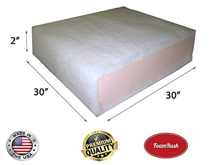FoamRush 2" x 30" x 30" Seat Cushion Foam with Batting/Dacron (Cushion Seat Replacement) Made in USA - color: Dacron, size: 2" x 30" x 30"