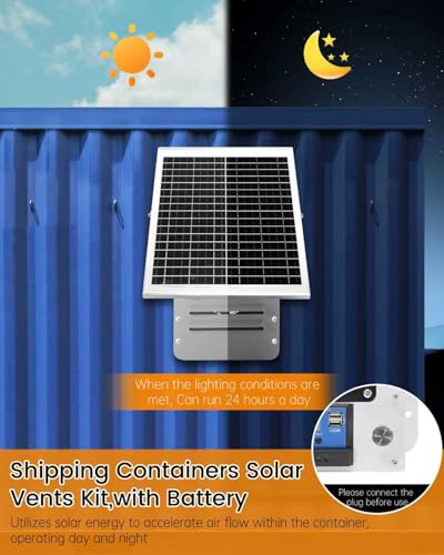 Shipping Containers Solar Vents Kit with Battery Run Day/Night, 25W Foldable Solar Panel with 88000mAh Battery, USB Charging, Rain and Hail Proof, Suitable for Container Houses, Containers, Offices