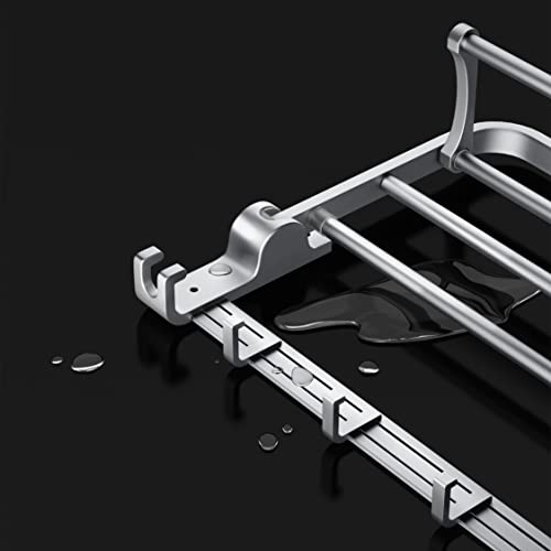 VOLPONE 24 Inch Towel Rack with Towel Bar Holder Foldable Towel Shelf with Movable Hooks Rustproof Towel Storage Wall Mount for Bathroom Lavatory Silver - color: Silver