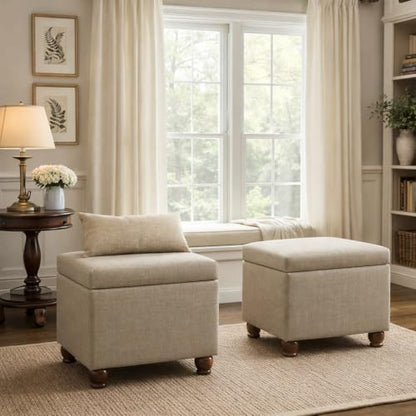 HomePop 22" Medium Rectangular Storage Ottoman - Tan Linen - color: Tan Linen