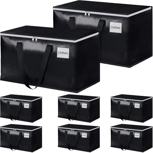 StorageRight Heavy Duty Moving Boxes-Moving Bags with Zipper, Reinforced Handles and Tag Pocket-Collapsible Moving Supplies-Totes for Storage Great for moving, Storage and Travel 93L(Black-8 Pack) - color: Black, size: 8 Pack