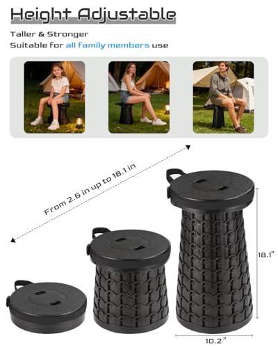 Spisces 2026 Heavy Duty Collapsible Stool | 600lbs Capacity, 18-in Tall Lightweight 2.6lbs Portable Retractable Telescoping Stool for Adults, Camping Fishing Hiking Travel BBQ - size: 18"(H)*10.2"(W)