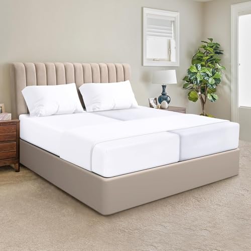 SGI Split King Sheet Set for Adjustable Bed Egyptian Premium Cotton Sheets for Sleep Number Bed 15" Deep Pocket 5 Pc Set with 2 Twin XL Fitted Sheets Soft Breathable -White - color: 01 - White, size: Split King