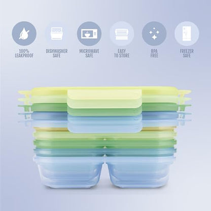 Ello Snap & Nest 10-Piece 2 Cup Plastic Divided Snack Pack Set, Reusable Food Containers for Healthy Eating, Freezer, Dishwasher Safe, Seafoam - color: Seafoam, size: Snackle Box