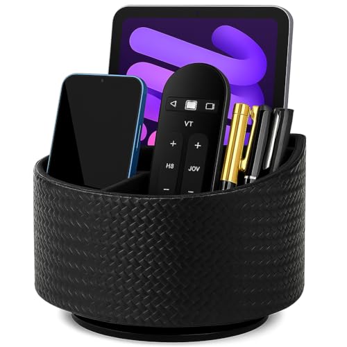 Remote Control Holder 360° Spinning Controller Holder TV Remote Caddy End Table Organizer Storage Bedside Nightstand Couch Caddy of Couch for Call Phone PU Leather Side Table Organizer - color: Black B
