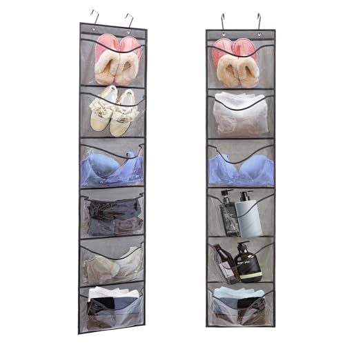 2 Pack Over the Door Shoe Organizer Hanging Shelve for Closet Clothes Storage Stuffed Animals Holder with 6 Large Pockets (Clear Pockets - 2 Pack) - color: Clear Pockets - 2 Pack
