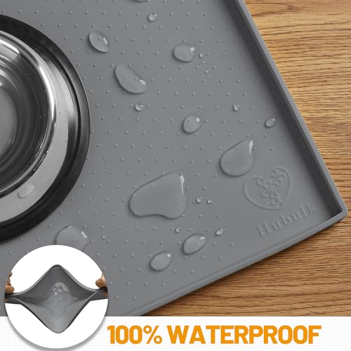 Hubulk Dog Feeding Mat,100% Waterproof Food Grade Silicone Pet Food and Water Bowl Placemat,Dishwasher, High Raised Edge to Prevent Spills,Nonslip Tray to Stop Messes on Floor (32"x24"x1.0", Grey) - color: Grey, size: 32"l X 24"w