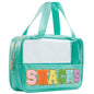 Snack Bags Chenille Letter Patch Clear Bag Snacks Bag for Travel, Preppy Cosmetic Bag Snacks Pouch with Zipper, Toiletry Bag for Traveling women, Clear Travel Bags for Toiletries (Green) - color: Green