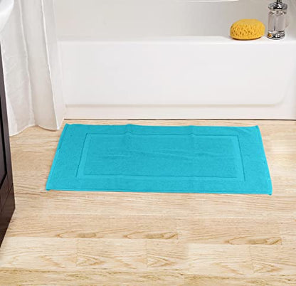 Utopia Towels Cotton Banded Rug, Bath Mats, Not a Bathroom Rug, 21 by 34 Inches, 100% Ring Spun Cotton, Highly Absorbent Shower Bathroom Floor Mat, Turquoise, 2 Pack - color: Turquoise