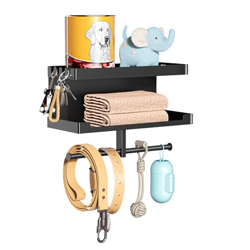 Dog Leash Holder for Wall, Leashes Hanger, Wall Mounted Dog Stuff Storage and Organizer, Metal Key Holder Pet Leash Hooks for Leashes, Training Treats, Chew Toys, Keys, Large (Black) - color: Black