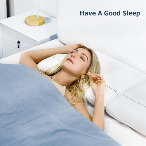 Winthome Memory Foam Pillow, Two-Sided Soft and Firm Neck Pillow for Sleeping, Suitable for Side, Back and Stomach Sleepers with Washable Cover - color: White