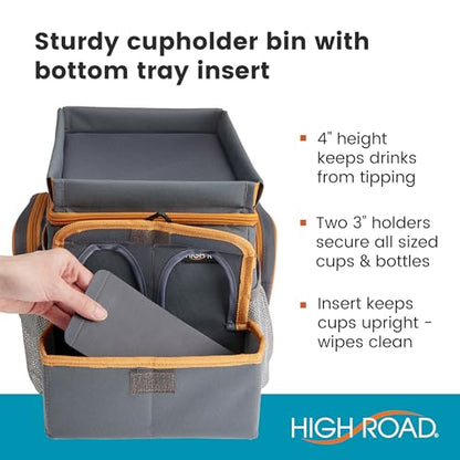 High Road CarHop Front Seat Car Organizer with Car Cup Holder, Passenger Seat Tray and Padded Filing or Cooler Compartment with Side Pocket Storage, Gray - color: Gray