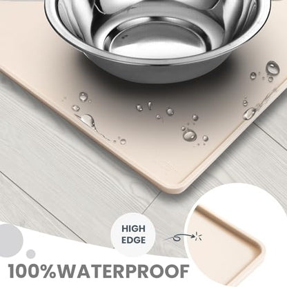 WePet Non-Slip Waterproof Pet Feeding Mat, 20x12 Inch - Silicone Dog & Cat Food Mat with Raised Edge to Stop Food Spills and Water Spills - Dishwasher Safe, Easy Clean - color: #08 Beige Solid