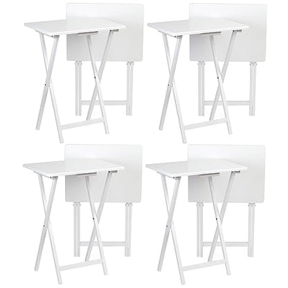 PJ Wood Conventional Solid and Sturdy Wood Construction Portable Folding TV Snack Tray Table Desk Serving Stand, White (8-Piece Set) - color: White, size: 8-Piece Set