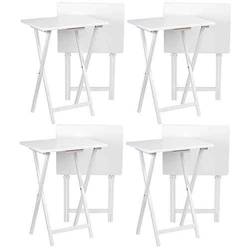 PJ Wood Conventional Solid and Sturdy Wood Construction Portable Folding TV Snack Tray Table Desk Serving Stand, White (8-Piece Set) - color: White, size: 8-Piece Set