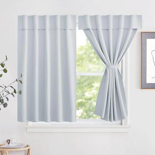 NICETOWN No Drill Privacy Thermal Curtain Greyish White 52" W x 48" L, Portable Travel Easy Install Blackout Short Window Cover for Kitchen, Living Room & Rental Apartment, 1 Panel - color: Greyish White, size: 52"W x 48"L (Pack of 1)