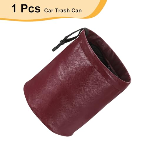 HARFINGTON Car Trash Can 0.9 Gallon Foldable Leak-Proof Garbage Organizer Portable Hanging Waterproof Truck Trash Bins for Van Automotive Vehicle Front Seat, Red - color: Red