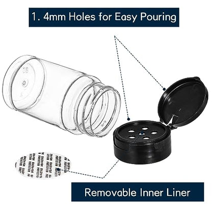Tosnail 36 Pack 2.7 Oz Small Plastic Spice Bottles with Black Shaker Lids and Labels, Empty Plastic Jars with Lids, Seasoning Shaker Containers for Travel, Camping, Glitter, Gift, Party Favors - Clear