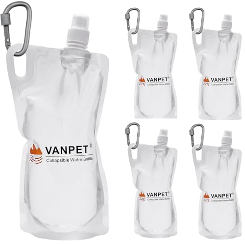 VANPET 1L Hiking Collapsible Water Bottles, 33OZ BPA-Free Plastic Flasks, Reusable Drink Bags, Foldable Backpacking Water Bottle for Travel Camping Hiking (4-Pack) - color: 4-Pack