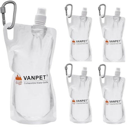 VANPET 1L Hiking Collapsible Water Bottles, 33OZ BPA-Free Plastic Flasks, Reusable Drink Bags, Foldable Backpacking Water Bottle for Travel Camping Hiking (4-Pack) - color: 4-Pack